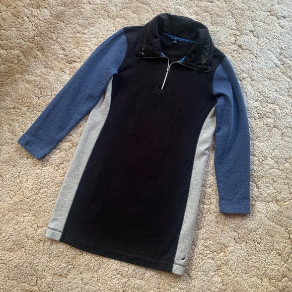 EUC NAUTICA PULLOVER ZIP FRONT SWEATSHIRT DRESS IN BLUE/GRAY/BLACK WOMENS SIZE M - Picture 6 of 14